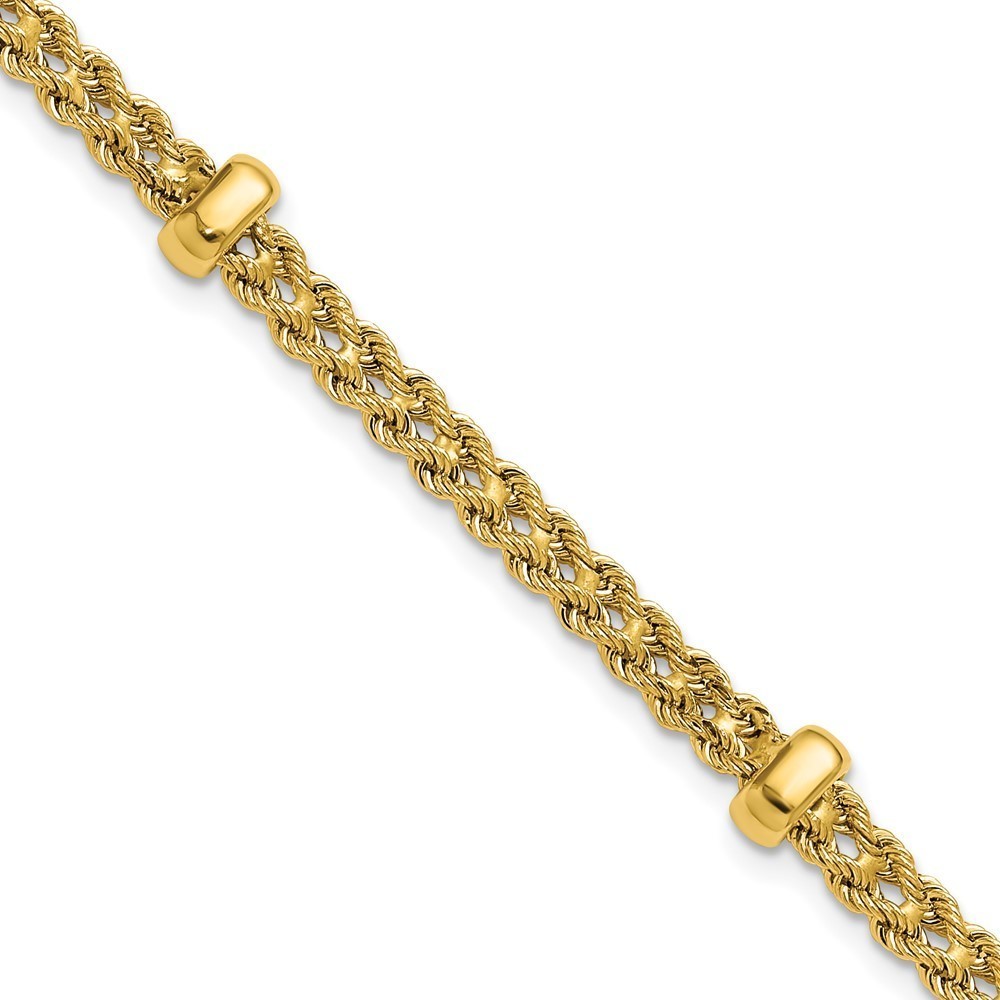 14k Yellow Gold Polished and Diamond-cut Fancy Braided Rope Bracelet